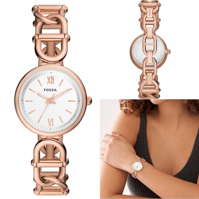 FOSSIL Carlie 時尚金色手鍊式女錶-30MM/ES5273-玫瑰金色