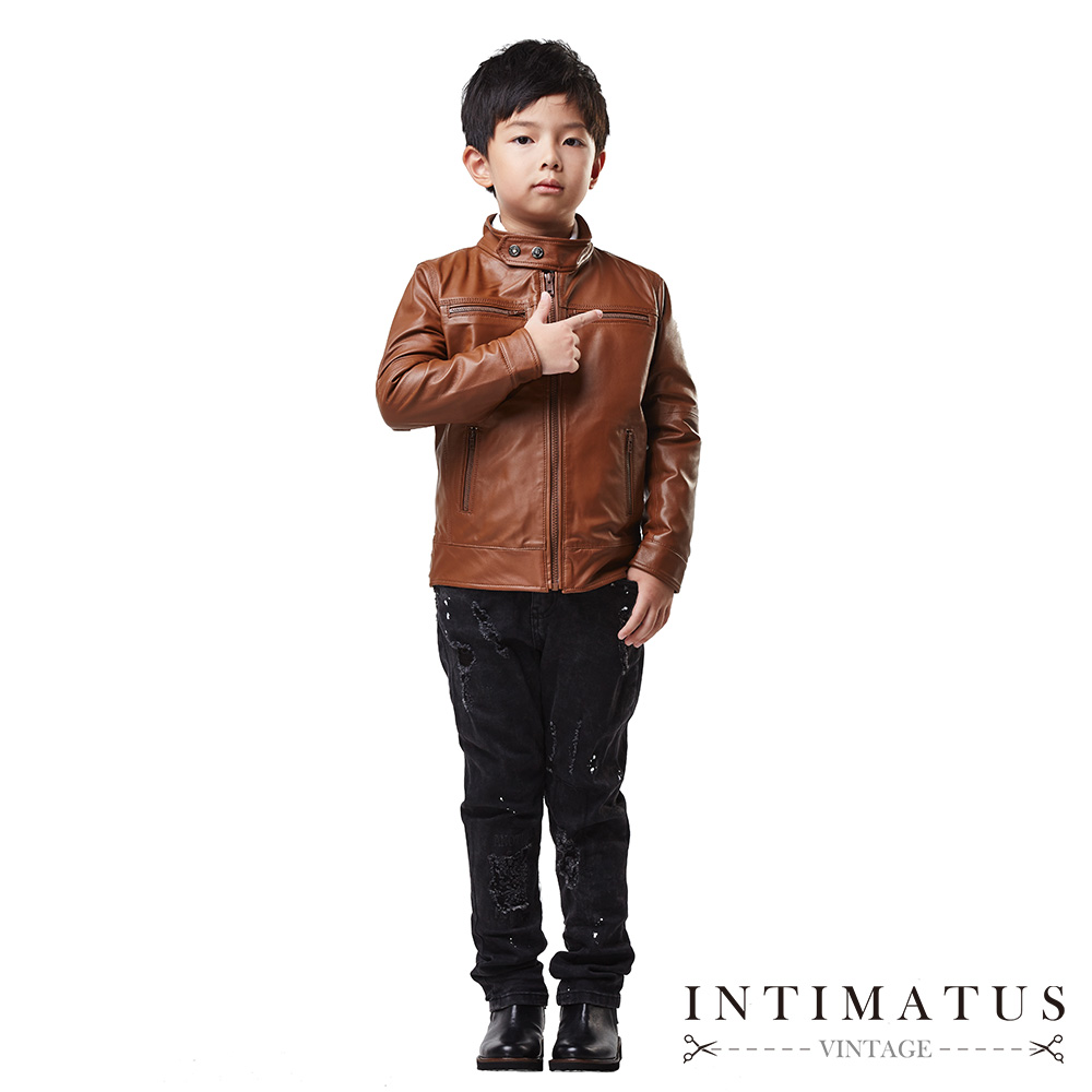 INTIMATUS 真皮 IM1808 小立領皮衣 男童裝 焦糖棕色