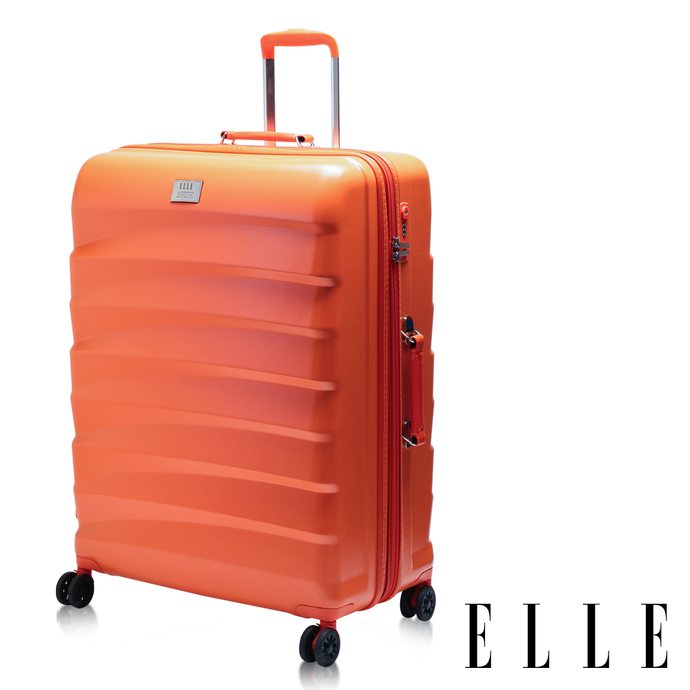 ELLE 29吋法式橫條紋純PC霧面防刮行李箱 - 橘色