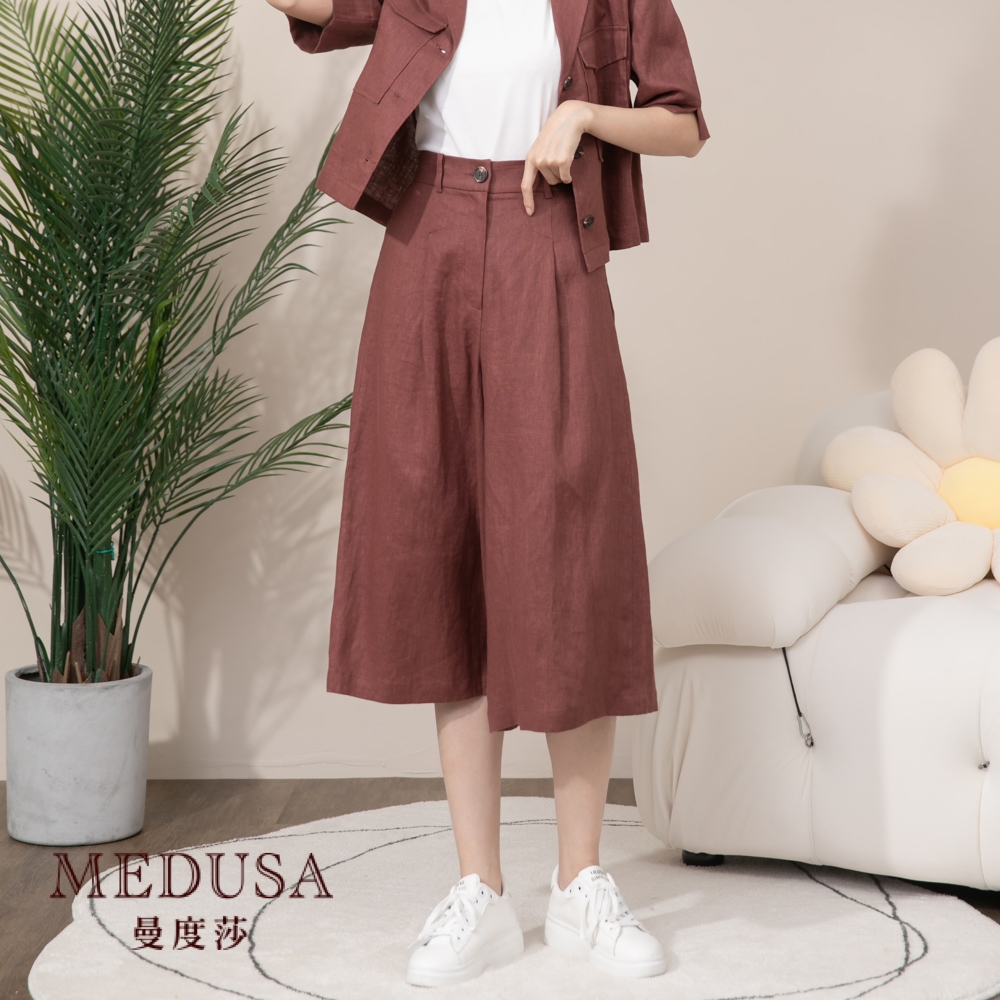 現貨【MEDUSA 曼度莎】大口袋亞麻七分寬褲（M-XL）｜女長褲 寬褲 亞麻