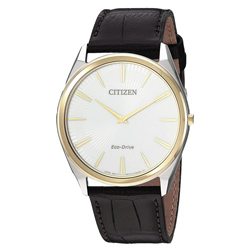 CITIZEN 光動能魅力四射時尚皮革腕錶-咖啡X白(AR3074-03A)/37mm
