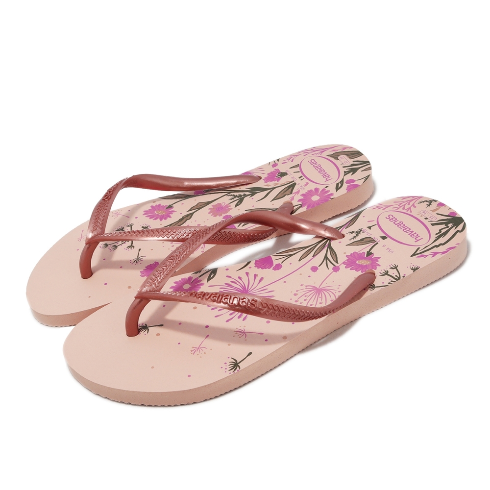 Havaianas 拖鞋 Slim Organic Flip Flops 女鞋 粉 玫瑰 花卉 哈瓦仕 夾腳拖 細帶 41328232022W