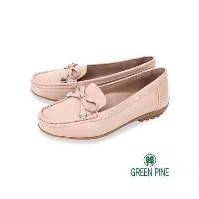 GREEN PINE蝴蝶結車縫線真皮平底休閒鞋深粉色(00326581)