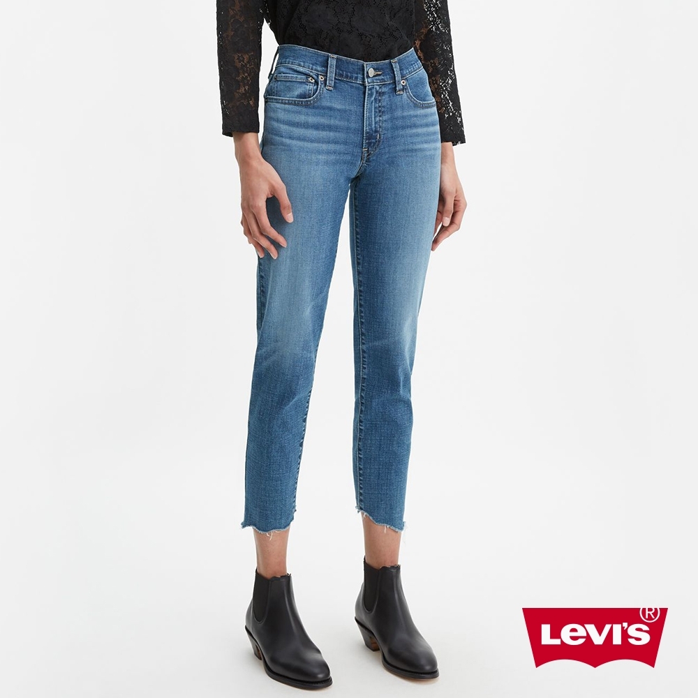 Levis 女款 中腰修身窄管牛仔長褲 褲管不規則撕邊 彈性布料 及踝款