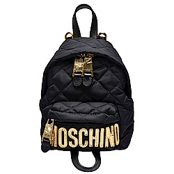 MOSCHINO 菱格紋縫線金色LOGO尼龍手提/後背包(迷你-黑)