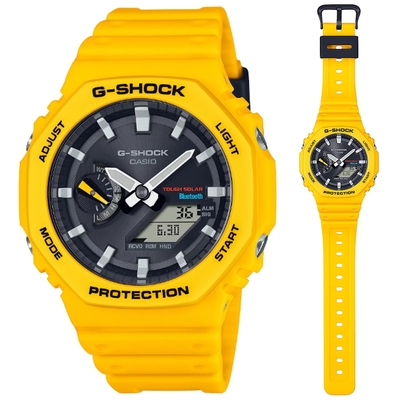 CASIO卡西歐 G-SHOCK 農家橡樹 八角形太陽能智慧藍芽雙顯錶 GA-B2100C-9A 黃