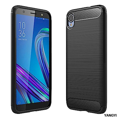 揚邑ASUS ZenFone Live L1(ZA550KL)拉絲紋碳纖防摔手機殼-黑