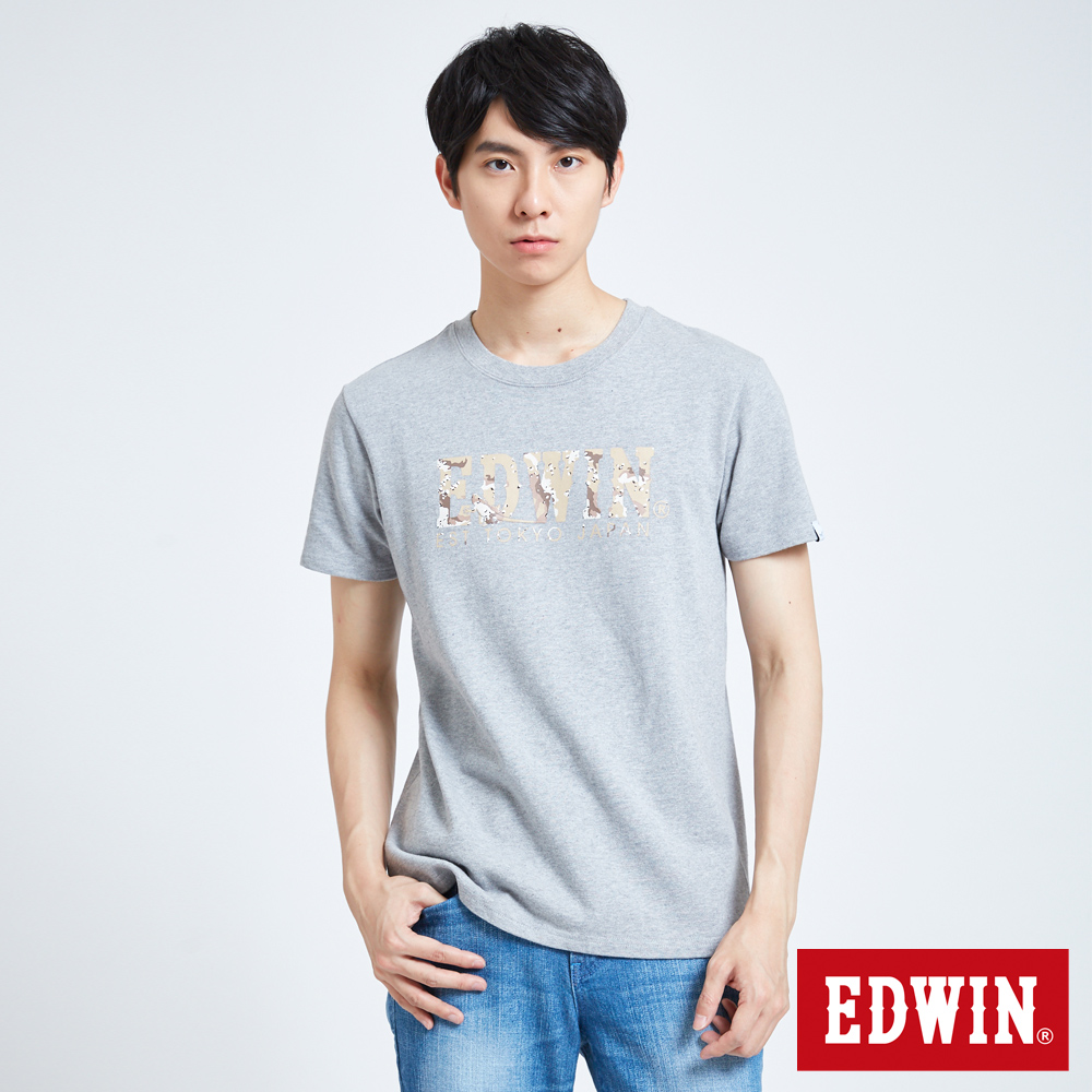 EDWIN 沙漠旅程 迷彩LOGO短袖T恤-男-灰色