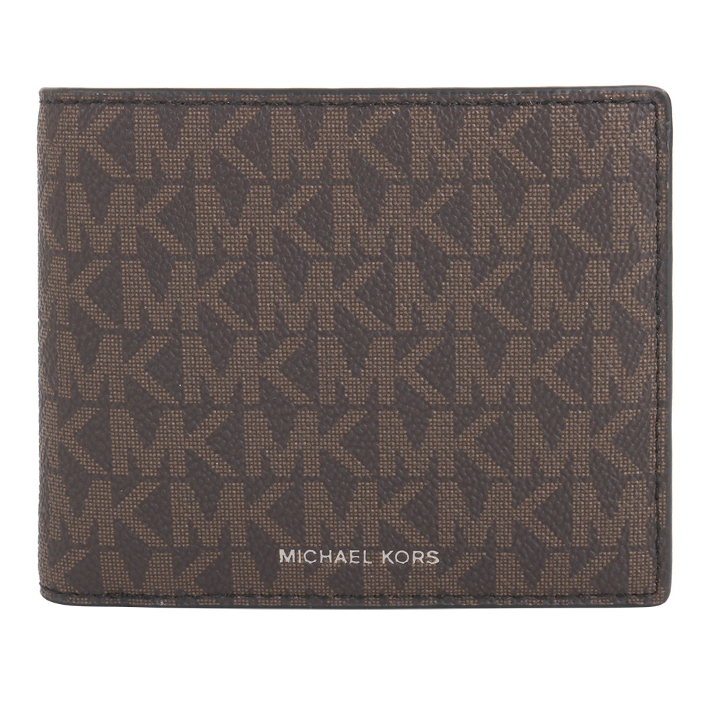 MICHAEL KORS 燙銀字防刮皮革附零錢袋短夾(深咖)