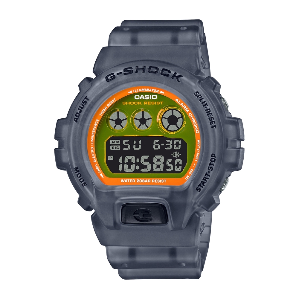 CASIO卡西歐 G-SHOCK 透灰x螢光黃 半透明系列 DW-6900LS-1_50mm