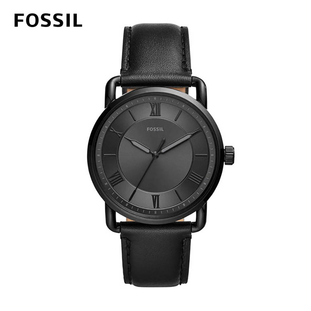 FOSSIL Copeland 三針低調深黑男錶 黑色皮革錶帶42MM FS5665