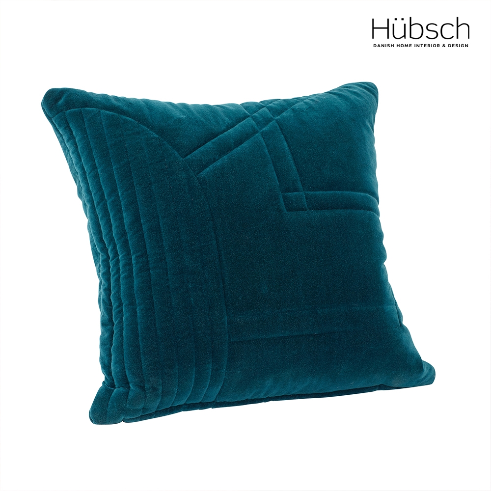 GOODSHIT. 丹麥原裝Hübsch-藍綠幾何縫線絲絨抱枕(含枕心)/枕頭/寢具/枕頭套