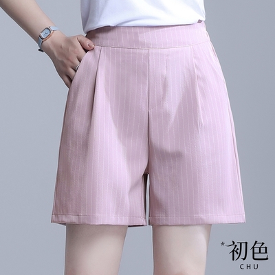 初色 直線修飾素色休閒闊腿短褲-共3色-62668(M-2XL可選)