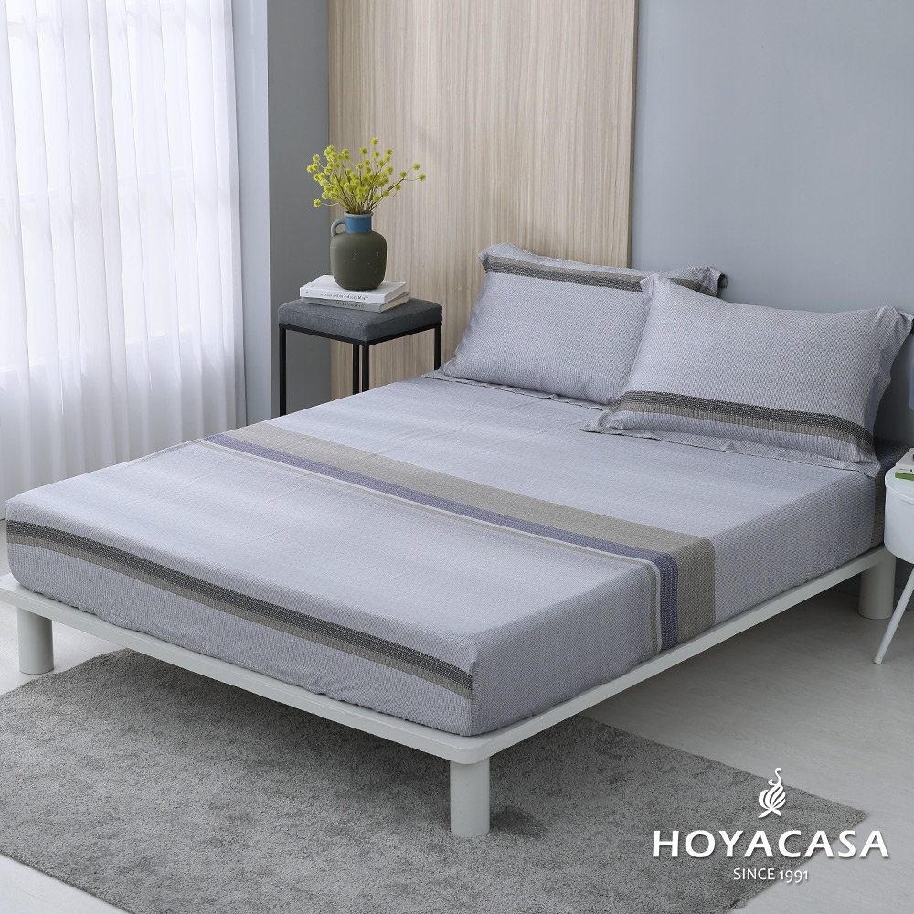 HOYACASA 100%天絲枕套床包三件組-格林麥斯(雙人)