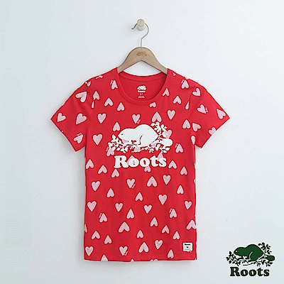女裝-Roots滿版愛心短袖T恤-紅