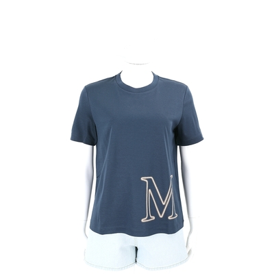 MAX MARA-Leisure MONVISO M字莫代爾棉深藍色短袖TEE T恤