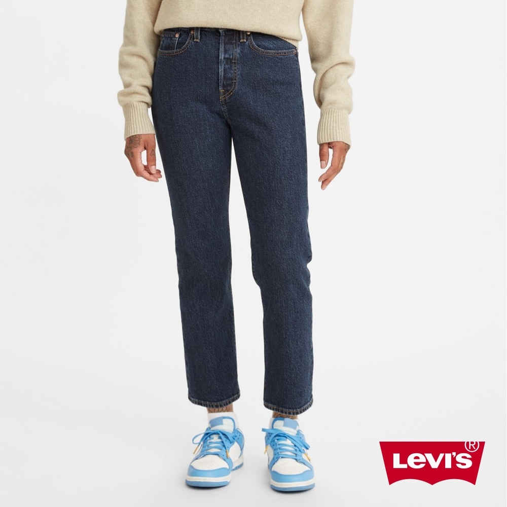 Levis 女款 Wedgie高腰修身直筒排釦牛仔長褲 / 精工深藍水洗 / 及踝