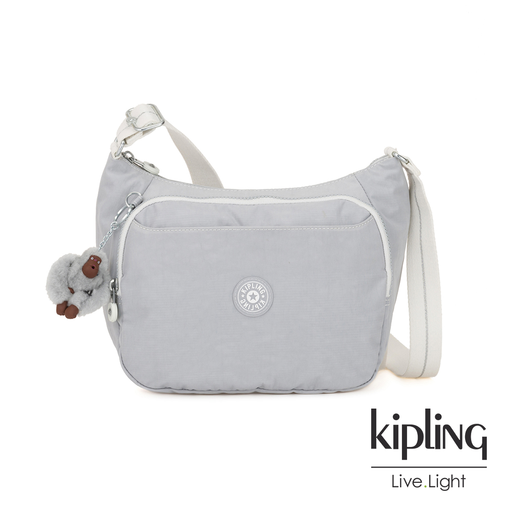 Kipling 知性淺灰撞色雙層側背包-CAI