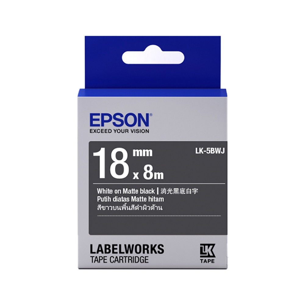 EPSON LK-5BWJ 消光霧面黑底白字 標籤帶 18mm