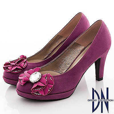 DN 法式優雅 鑲鑽蝴蝶結高跟鞋-紫紅