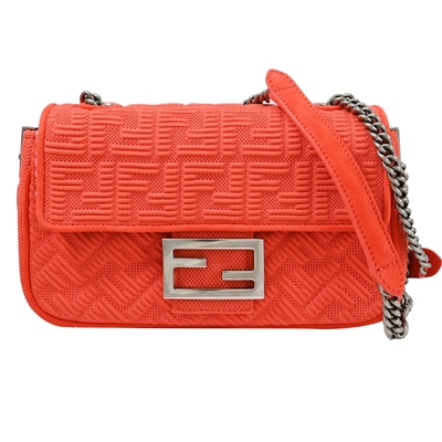 FENDI Baguette 經典FF緹花帆布手提肩背兩用法棍包(橘紅)