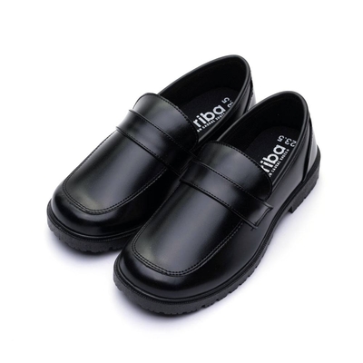 ARRIBA艾樂跑女鞋-無鞋帶款素面學生皮鞋-黑(AB6814)
