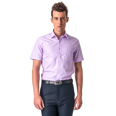 金‧安德森 粉紫斜紋窄版短袖襯衫