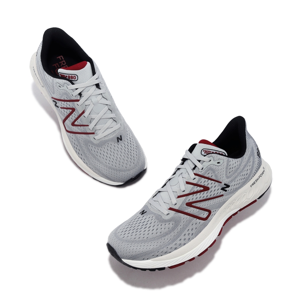 New Balance 慢跑鞋Fresh Foam X 880 V13 4E 超寬楦男鞋灰紅緩震運動鞋