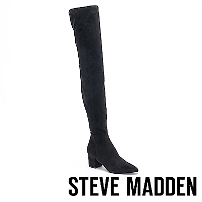 STEVE MADDEN-BOLTED 絨面尖頭粗跟長筒套靴-絨黑