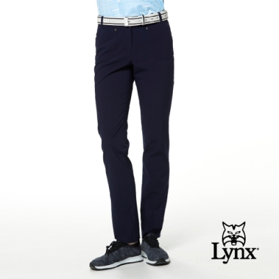 【Lynx Golf】女款吸濕快乾透氣環保素材口袋撞釘設計基本版長褲-黑色