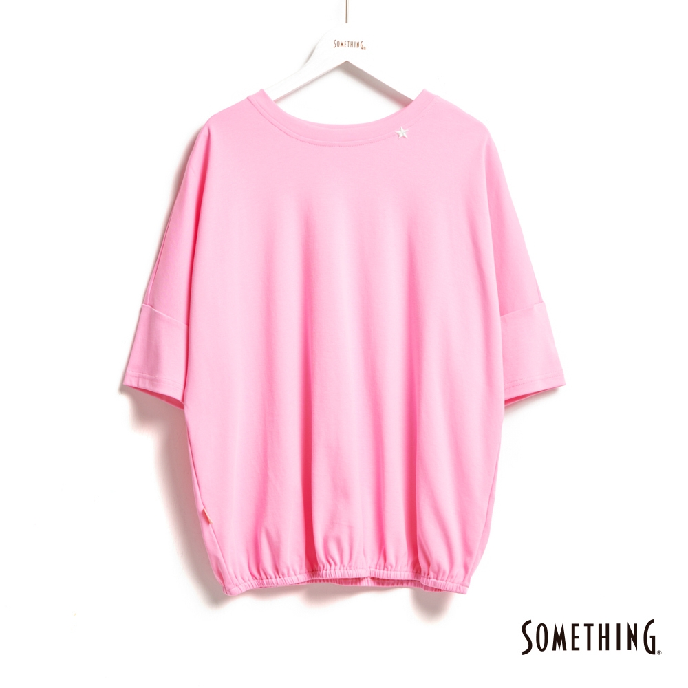 SOMETHING 標語抽皺下擺鬆緊短袖T恤-女-粉紅色