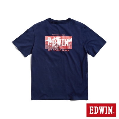 EDWIN 露營系列 背後營地BOX LOGO印花短袖T恤-男-丈青色