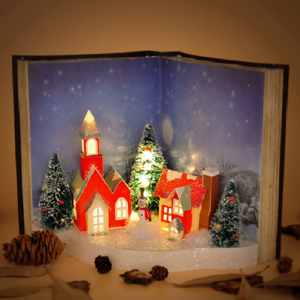 法國三寶貝 聖誕節復古雪人房屋書本LED燈飾擺飾