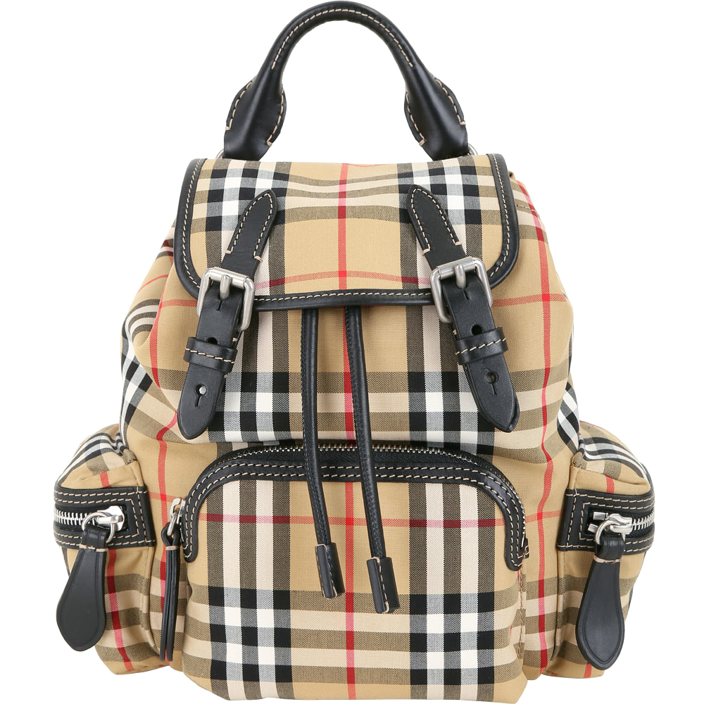 BURBERRY The Rucksack Vintage 小型格紋拼接軍旅背包(古典黃)