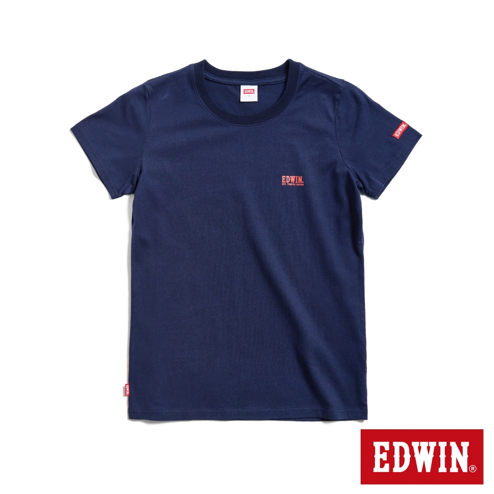 EDWIN 露營系列 背後營地BOX LOGO印花短袖T恤-女-丈青色