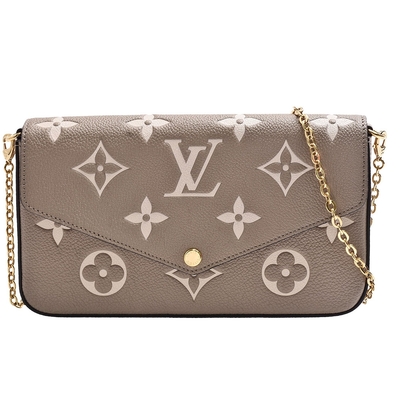 LV M82610 經典Félicie Pochette雙色Empreinte皮革斜背包(斑鳩灰/奶油色)