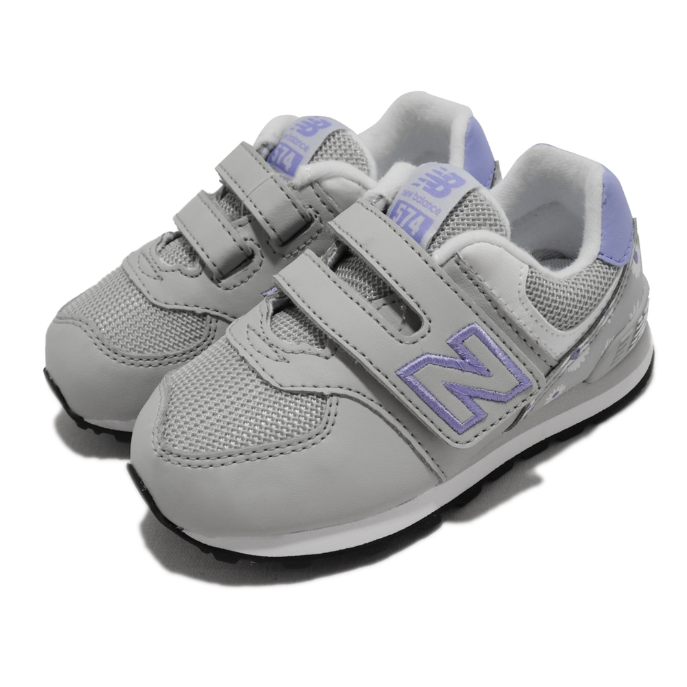 New Balance 休閒鞋 574 童鞋 嬰幼童 寬楦頭 灰 紫 雛菊 魔鬼氈 花卉 NB IV574FR1W