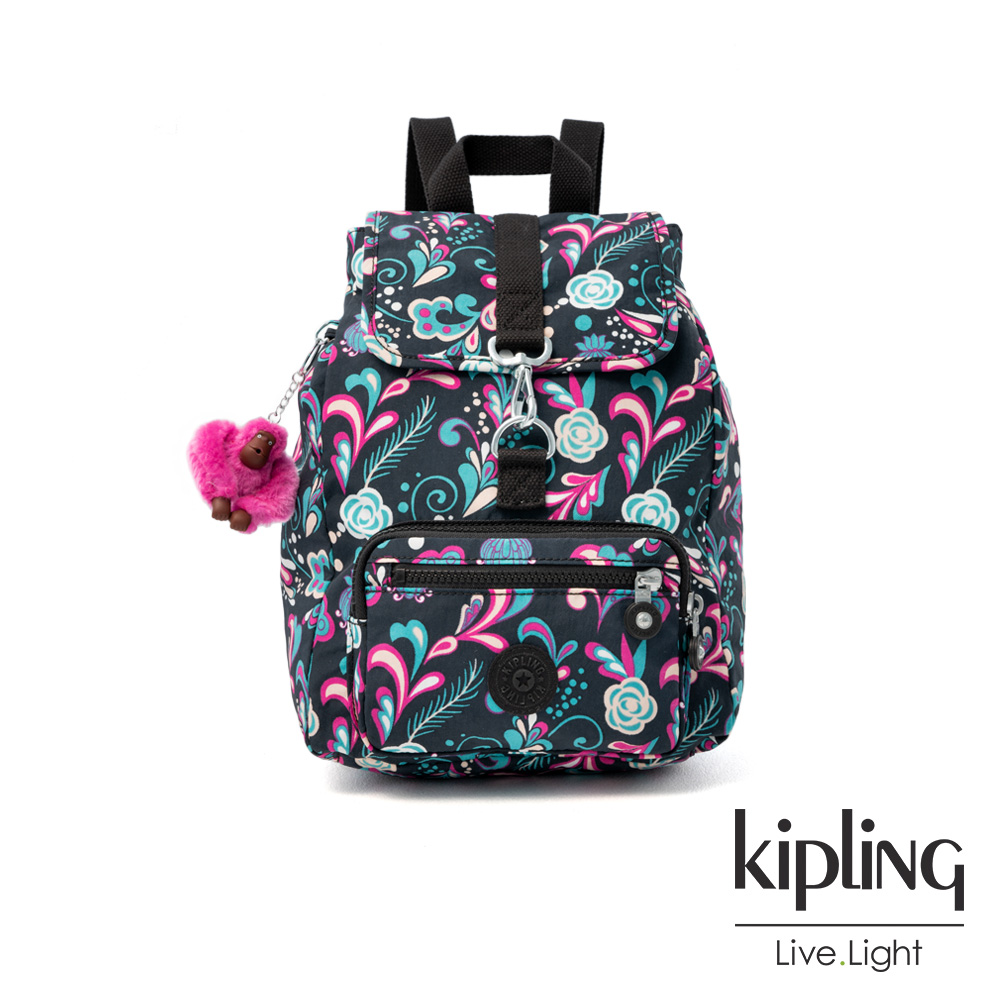 Kipling 繽紛奇想叢林圖騰特殊扣環後背包-RESOR