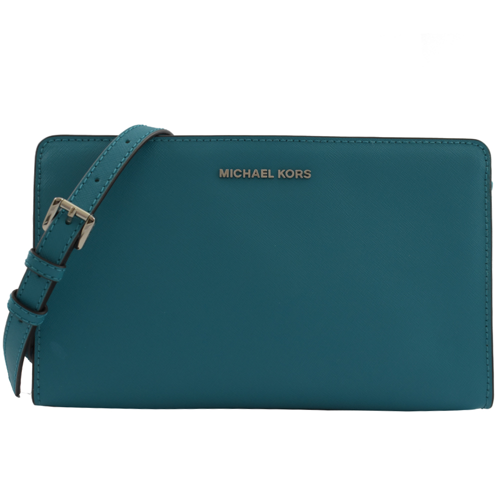 MICHAEL KORS Jet Set金屬logo防刮牛皮小斜背包(磁磚藍)