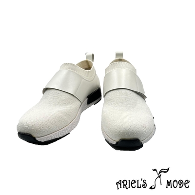 Ariels mode-輕量北歐極簡風羊皮魔鬼氈針織休閒鞋-白色