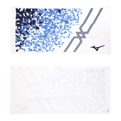 MIZUNO 日製運動浴巾-純棉 海邊 游泳 戲水 慢跑 美津濃 32JY210001 白丈青藍
