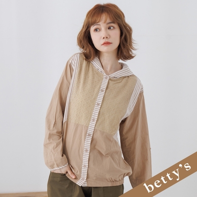 betty’s貝蒂思 蕾絲條紋拼接連帽外套(駝色)