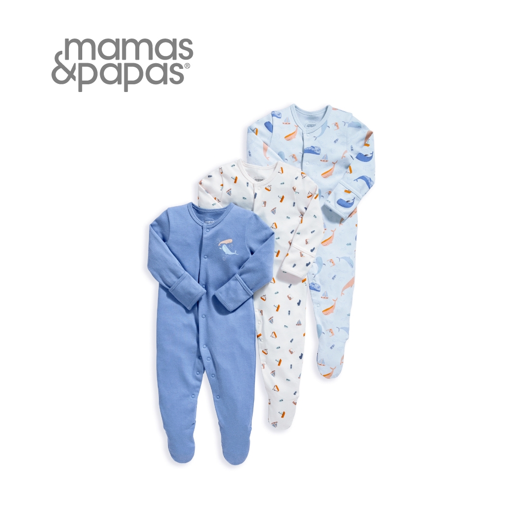 Mamas&Papas 鯨魚探戈-連身衣3件組