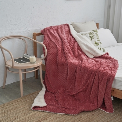 BUHO 質感純色3D立體波波絨/羊羔絨雙層加厚安眠毯(150x200cm)-煙薰玫瑰