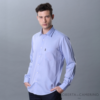 【ROBERTA諾貝達】進口素材 台灣製 都會休閒 型男長袖襯衫 藍色