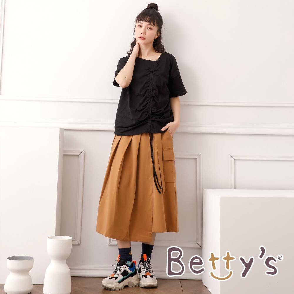 betty’s貝蒂思　前壓褶扣環帶寬褲(焦糖棕)