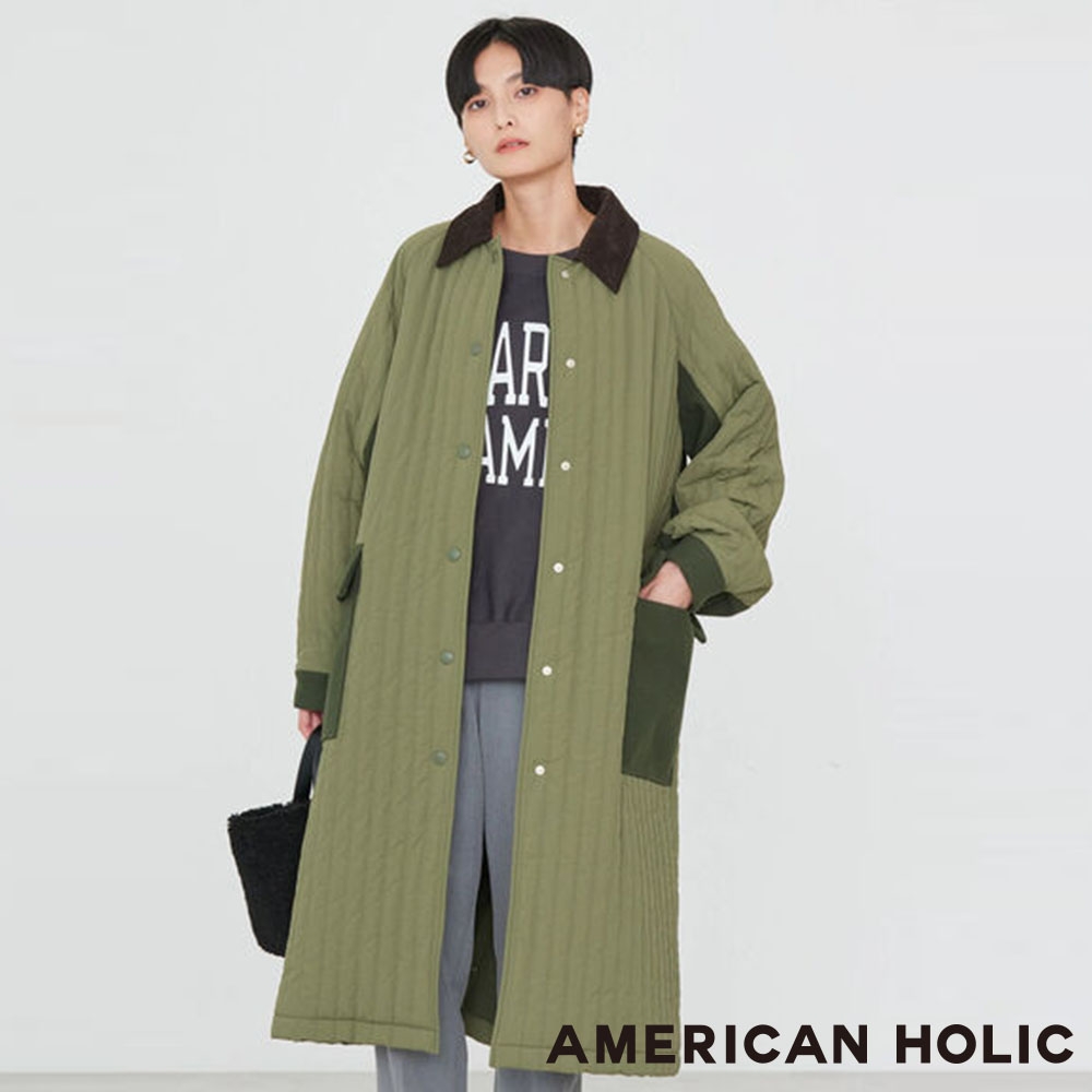 AMERICAN HOLIC  異素材絎縫線直條紋大衣外套