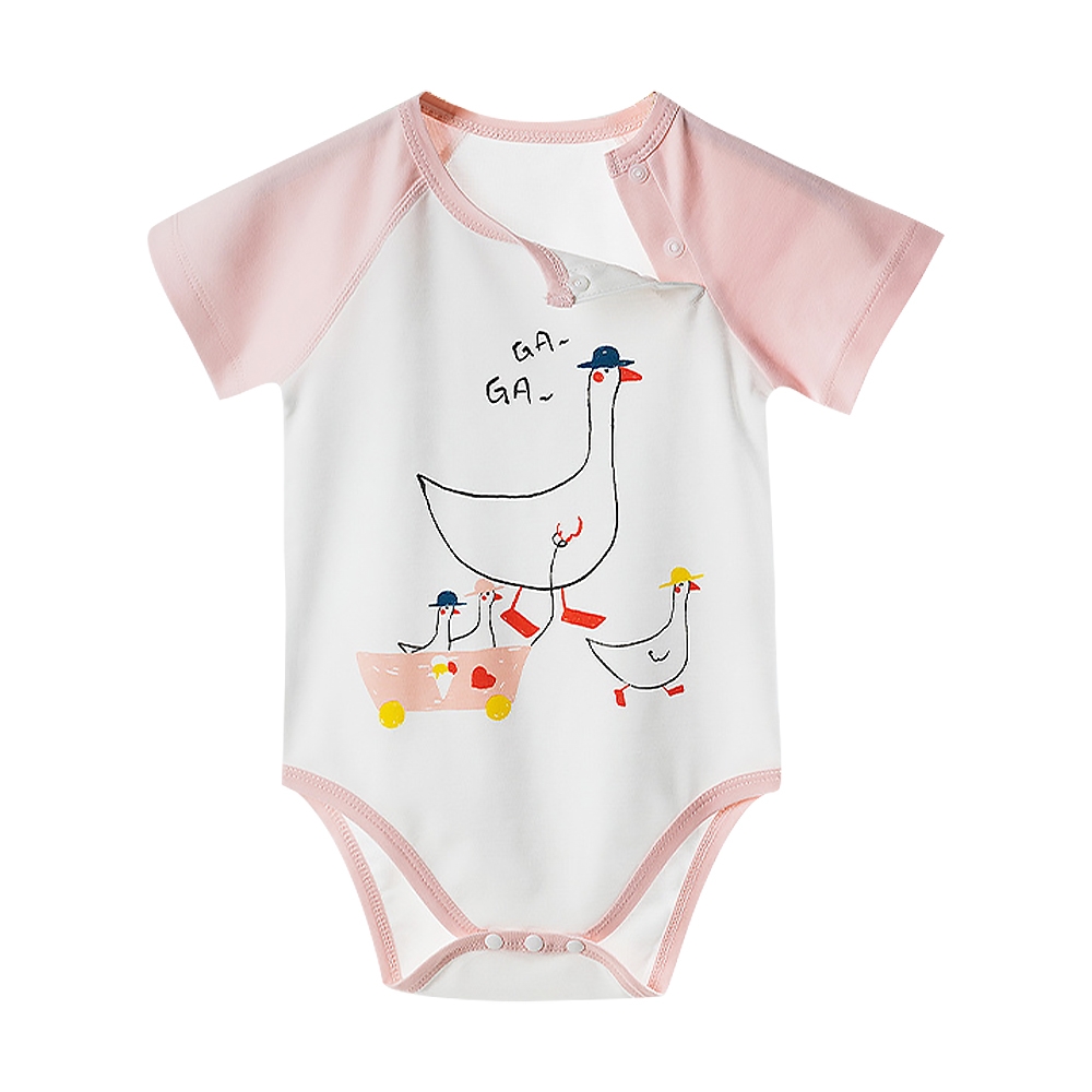 Colorland- Muslintree新生兒無骨縫制包屁衣 天鵝漫步 連身衣 嬰兒短袖 寶寶短袖 和尚服