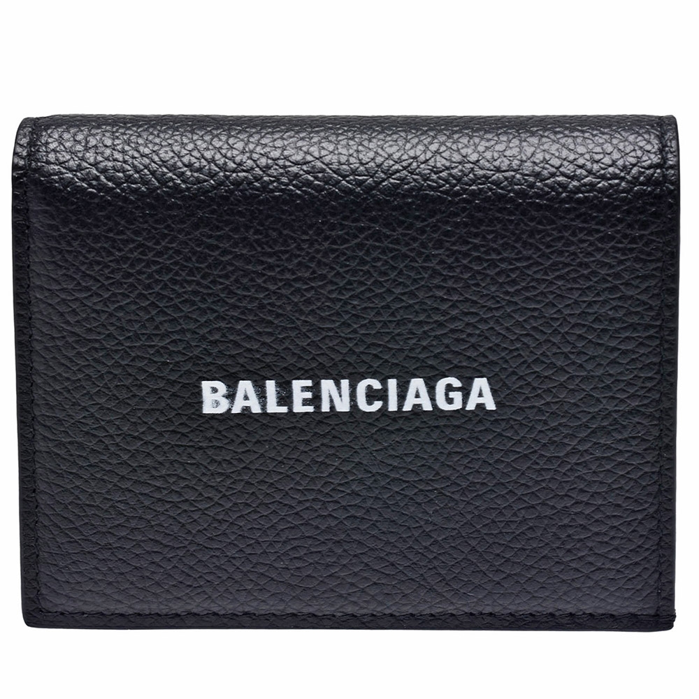 BALENCIAGA 經典品牌字母LOGO牛皮暗釦短夾(黑)