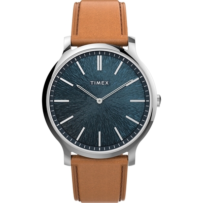 TIMEX 天美時 風格系列 超薄時尚手錶 (藍x棕 TXTW2V43400)